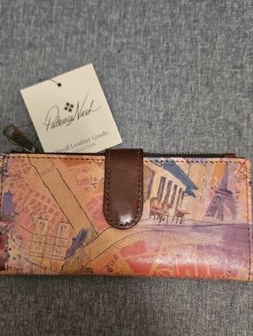 Patricia Nash Brown Leather Nazari Wallet with Painted Paris Map Design NWT